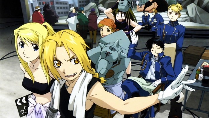 Fullmetal Alchemist Brotherhood characters in a scene