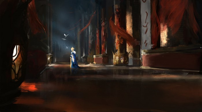Saber from Fate Series in a grand hall
