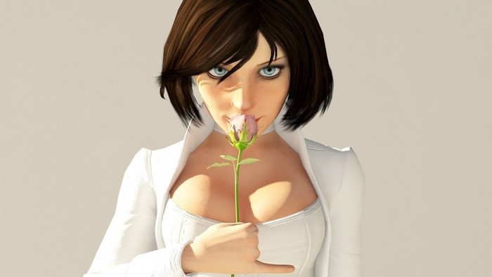 Elizabeth from BioShock Infinite holding a rose