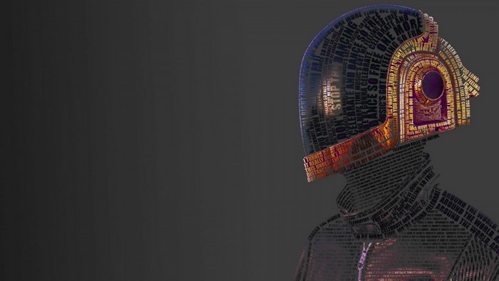 Daft Punk helmet made of text