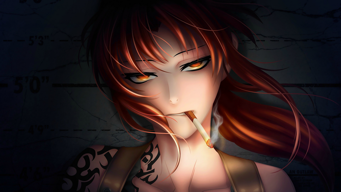 Revy from Black Lagoon smoking a cigarette