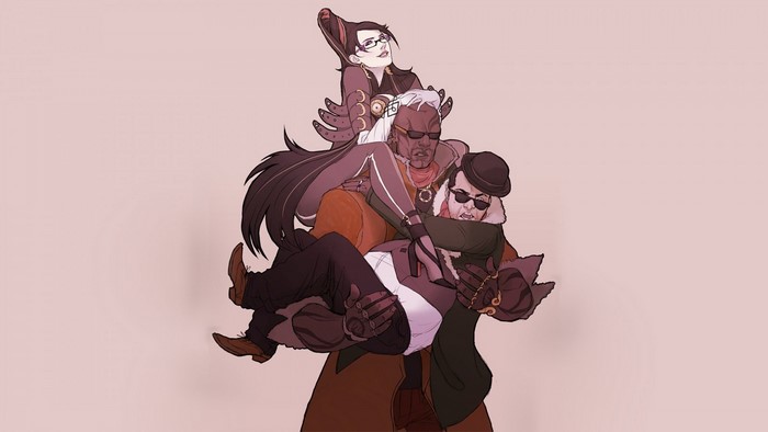 Bayonetta and friends piled on top of each other