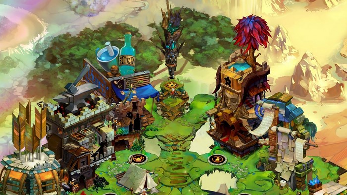 Bastion game screenshot with fantasy buildings