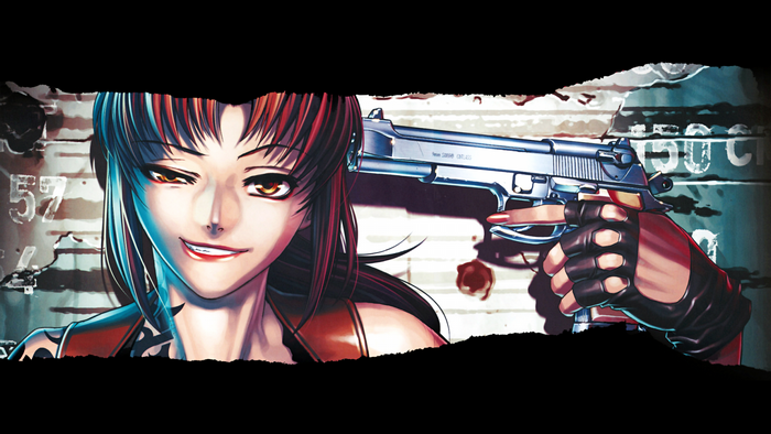 Revy from Black Lagoon holding a gun to her head