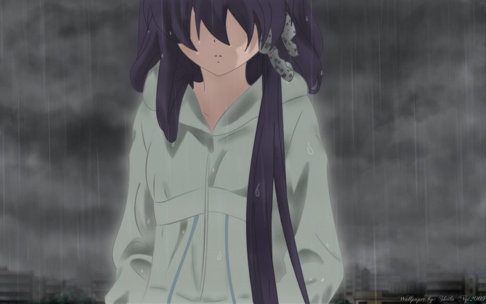 Kyou Fujibayashi from Clannad in the rain
