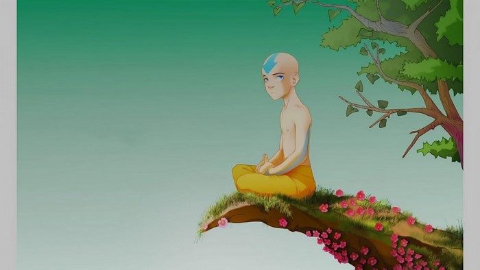 Aang from Avatar The Last Airbender meditating on a branch