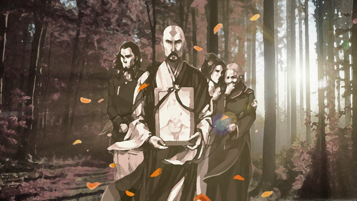 Characters from The Legend of Korra in a forest