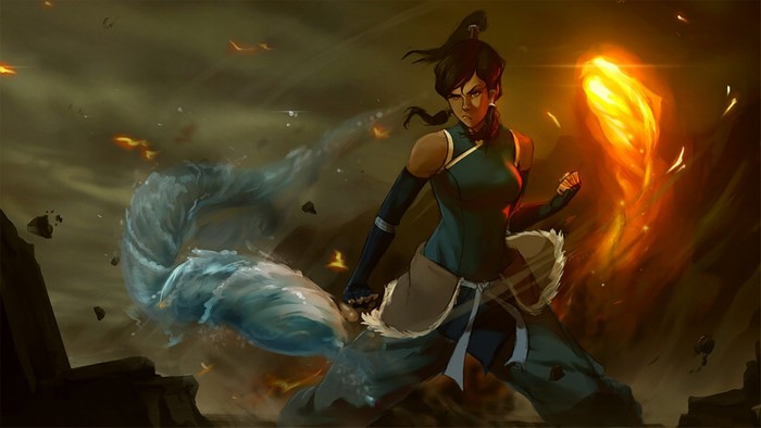 Korra from The Legend of Korra using water and firebending