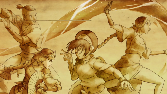 The Gaang from Avatar: The Last Airbender in a drawing