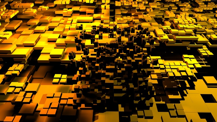 Abstract 3D cubes in gold and orange