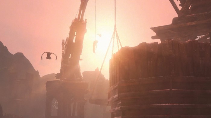 Middle-earth: Shadow of Mordor screenshot with cranes and a bird
