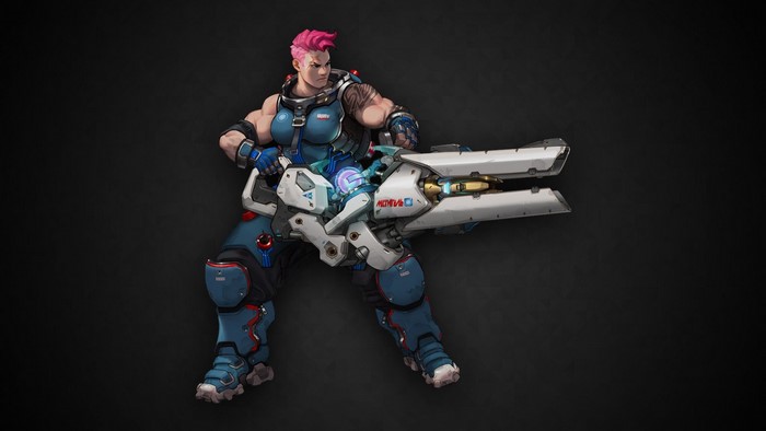 Zarya from Overwatch holding a particle cannon