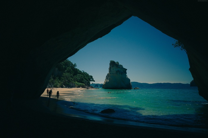 View of Cathedral Cove from a cave entrance