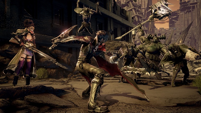 Code Vein characters fighting monsters