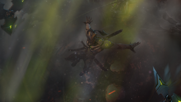 Genji from Overwatch in a smoky environment