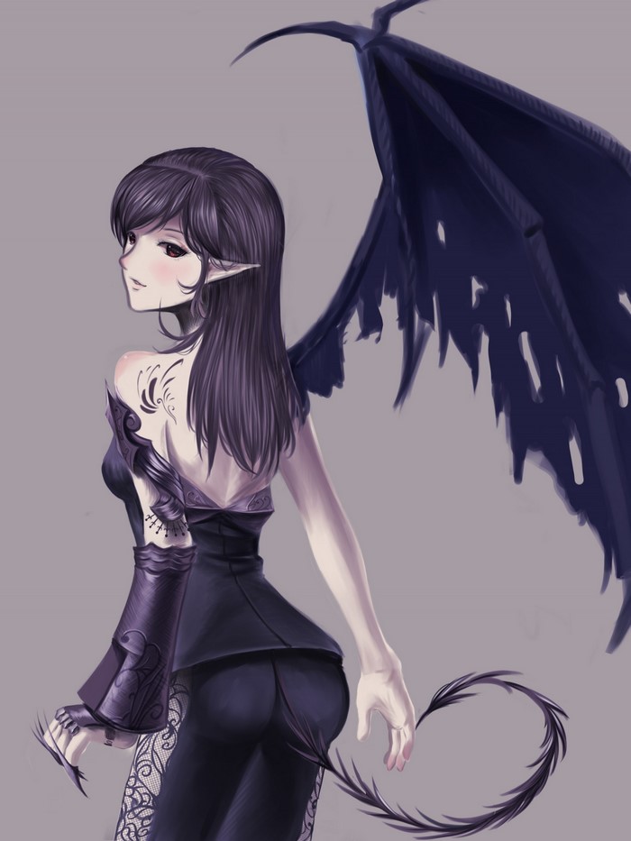 Anime girl with black hair and wings