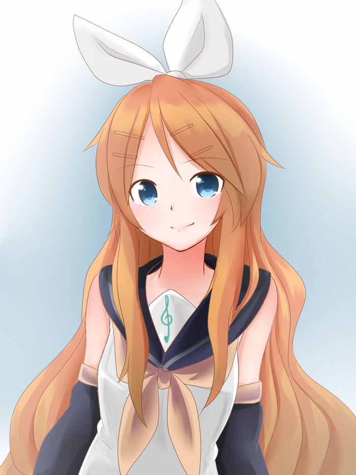 Anime girl with long orange hair and blue eyes
