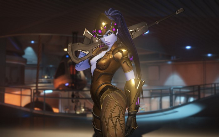 Widowmaker from Overwatch holding a sniper rifle