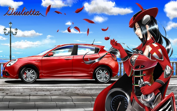 Giulietta anime girl with red Alfa Romeo car