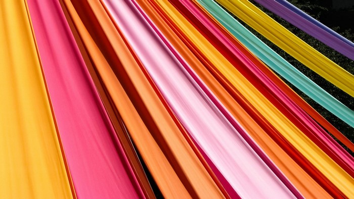 Colorful draped fabric in diagonal lines