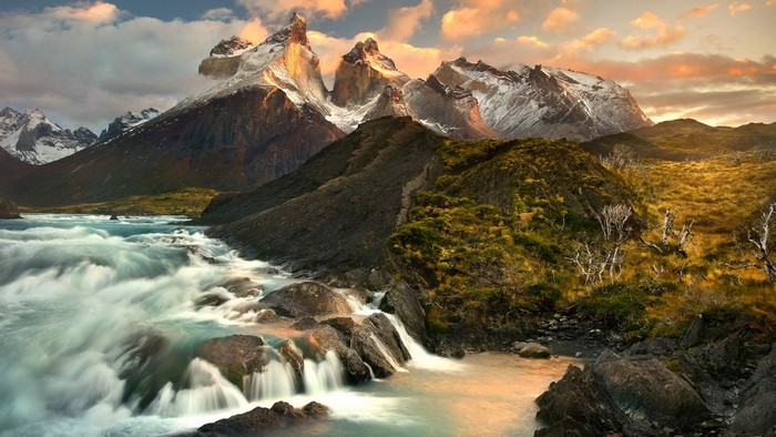Torres del Paine National Park with a river and mountains
