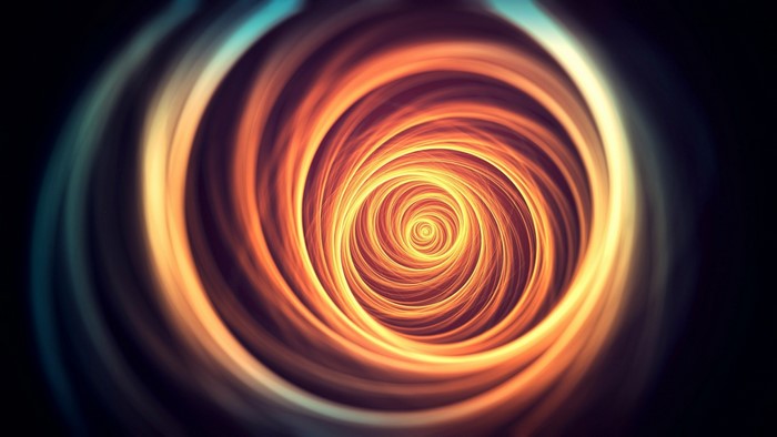 Digital art of a glowing orange and blue spiral vortex