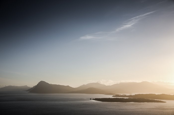 Mountains and sea at sunset