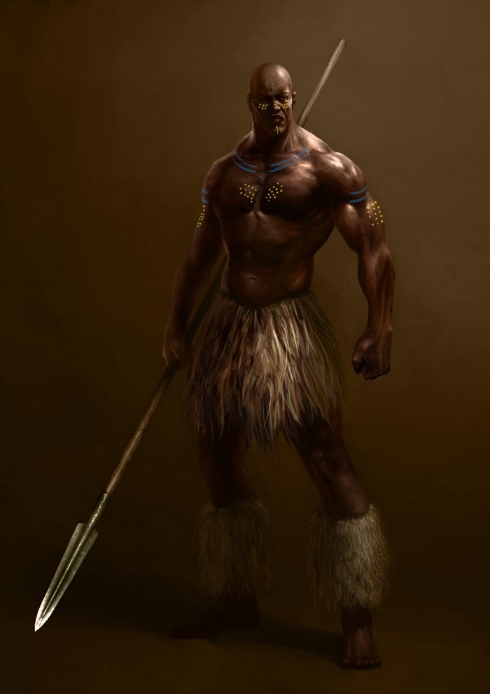 Warrior with spear and tribal markings