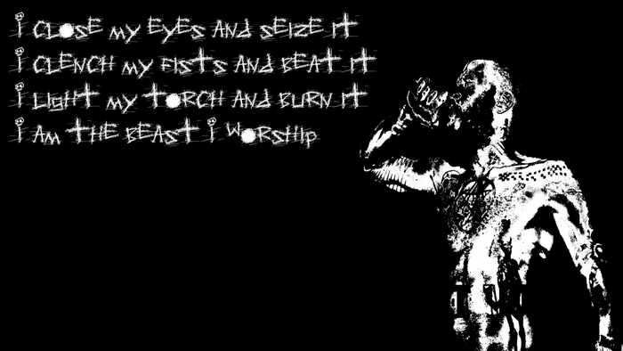 Death Grips lyrics with a tattooed man