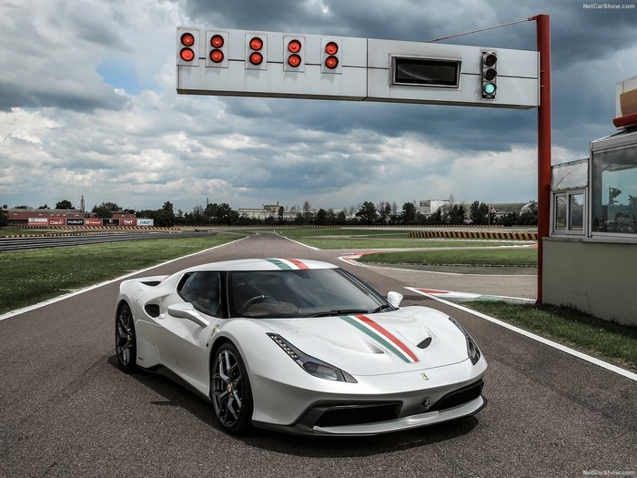 White Ferrari 458 MM Speciale on a Race Track