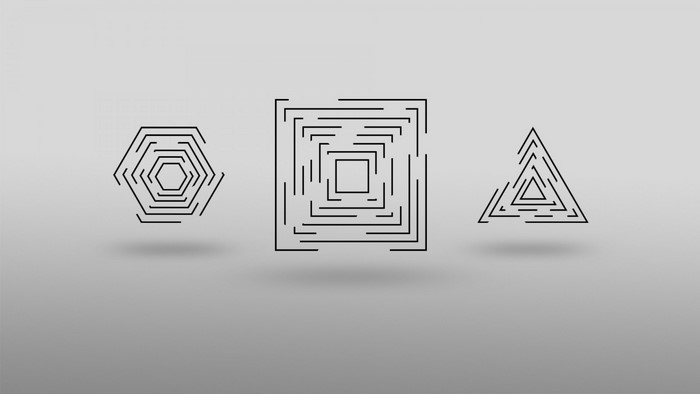 Geometric line art: hexagon, square, and triangle