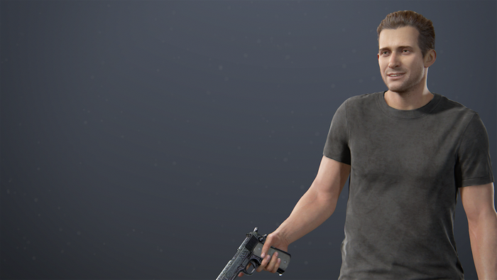 Rafe Adler from Uncharted 4 A Thief's End holding a pistol