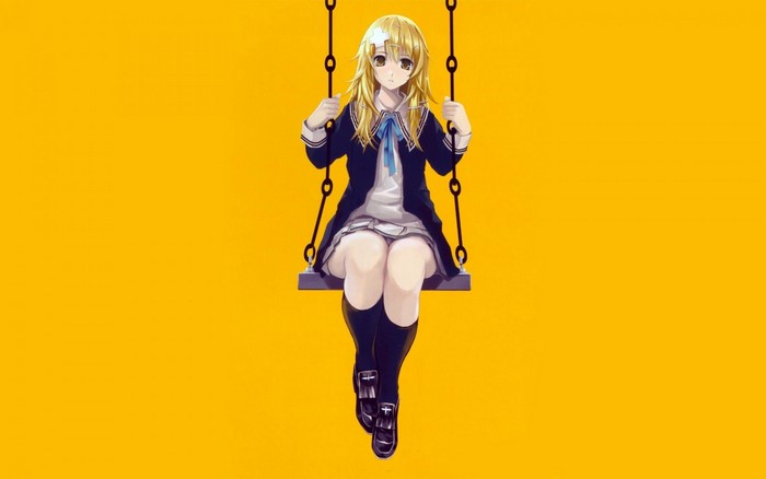 Anime girl with blonde hair on a swing