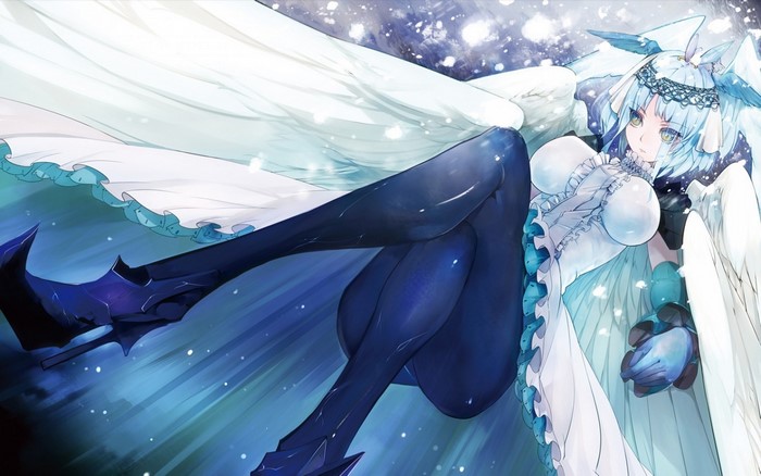 Anime girl with white wings and blue hair