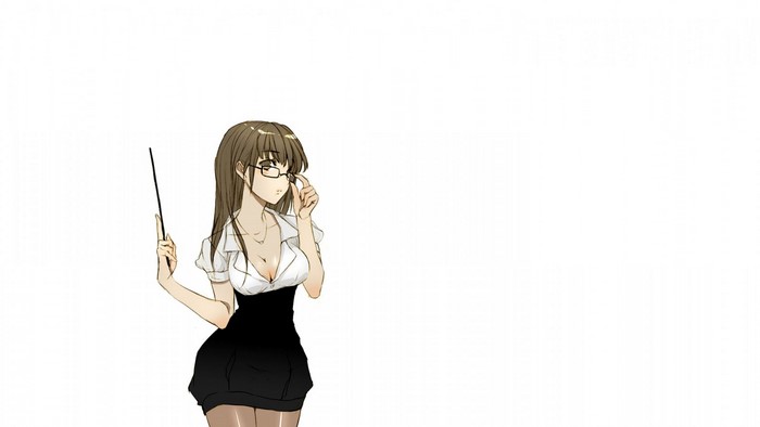 Anime girl with glasses holding a pointer stick