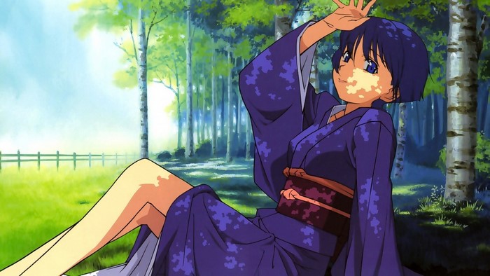 Aoi Sakuraba from Ai Yori Aoshi sitting in a forest