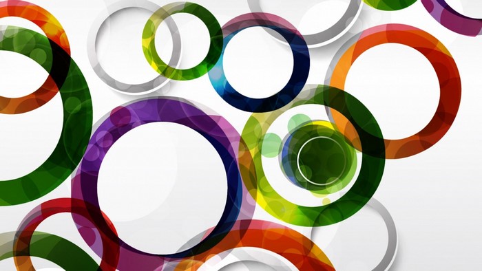 Colorful abstract circles with shadows on a white background