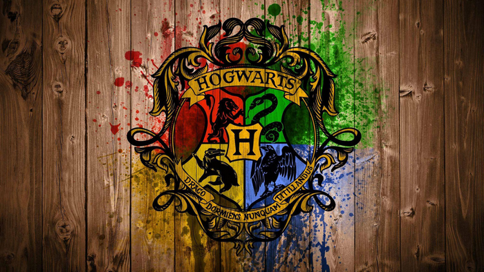Hogwarts Crest Graffiti Art on Wooden Wall