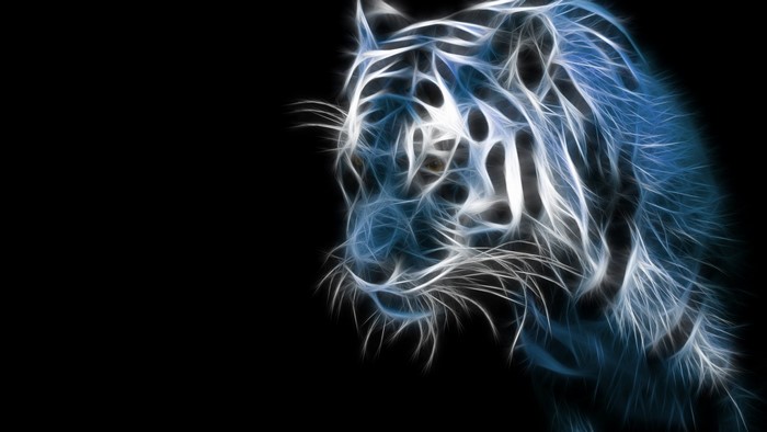 Digital art illustration of a blue and white fractal tiger
