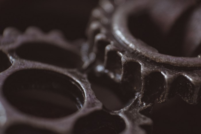 Close-up of interlocking metal gears