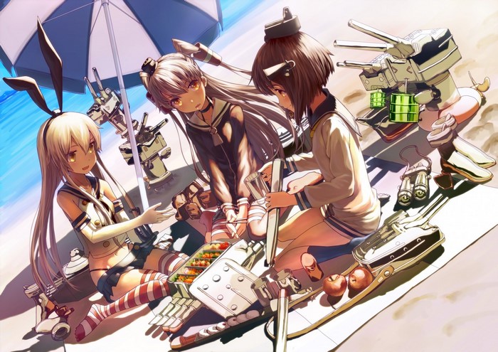 Kantai Collection girls having a picnic on the beach