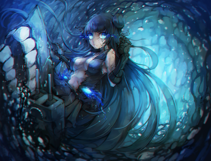 Girl with blue eyes and mechanical arm