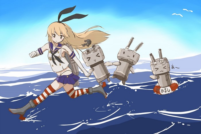 Shimakaze from Kantai Collection running with destroyers