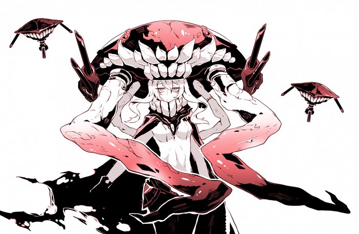 Kantai Collection character with crab-like armor and drones
