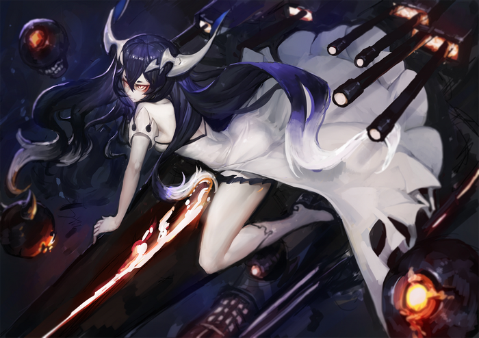 Anime girl with horns and fiery sword