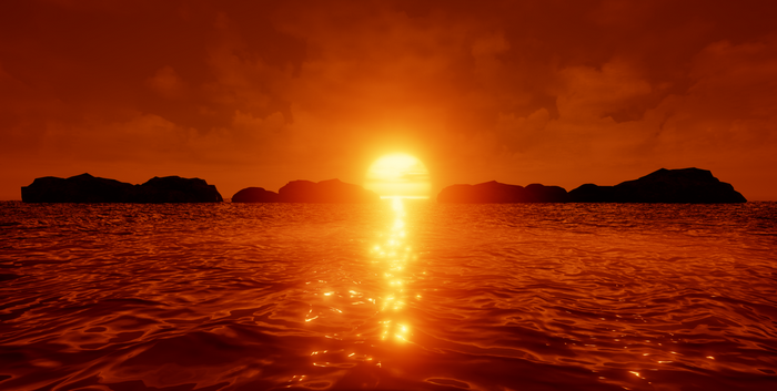 Sunset over the ocean with islands