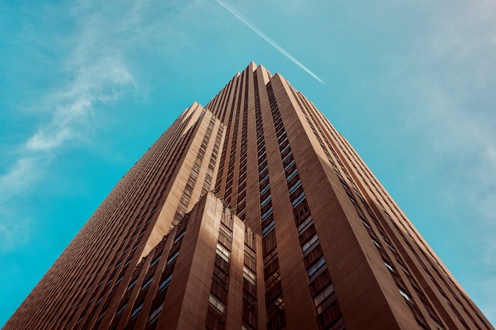 30 Rockefeller Plaza skyscraper against a blue sky