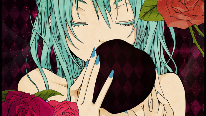 Anime girl with blue hair holding a heart-shaped object