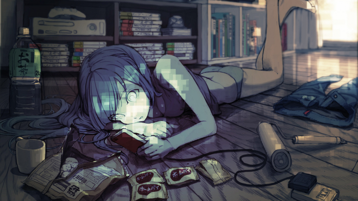 Girl playing video games on the floor