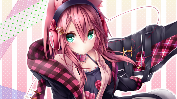 Anime girl with pink hair and headphones